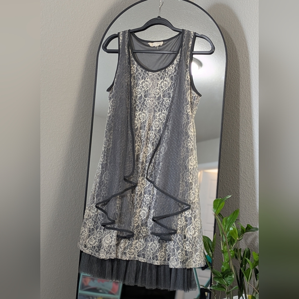 Elegant Gray and Cream Lace Dress/Top